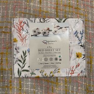White and Yellow Floral Sheet Set Botanical Design